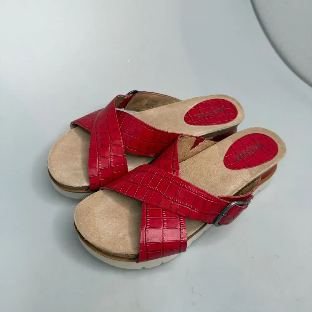 Josef Seibel Comfort Leather Platform Sandals Clea Red Brown Cork EU 39 US 8.5